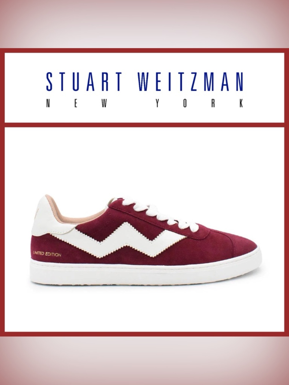 Stuart Weitzman Women 7.5 Daryl Suede Leather Sneakers in Dark Red